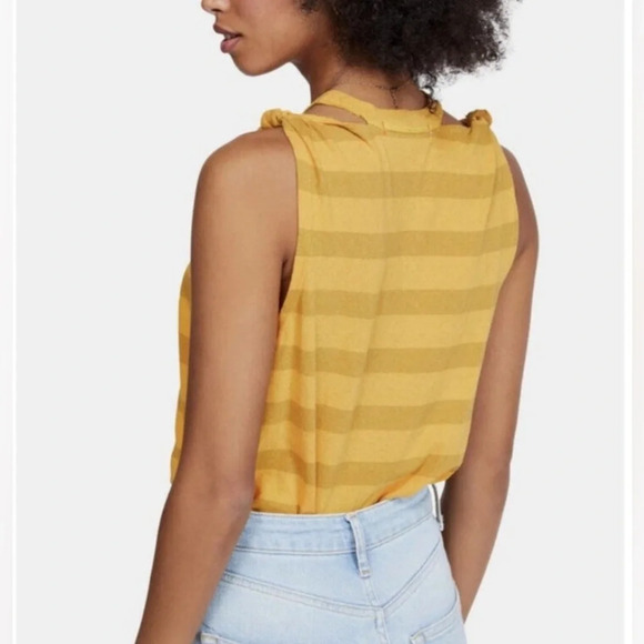Free People We The Free Striped Tank Top Twist Shoulder Cut Out Yellow Gold Sz M - Picture 2 of 13